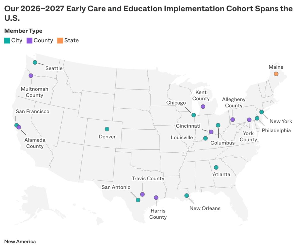 A chart of 2026–2027 Early Care and Education Implementation Cohort Spans the U.S.