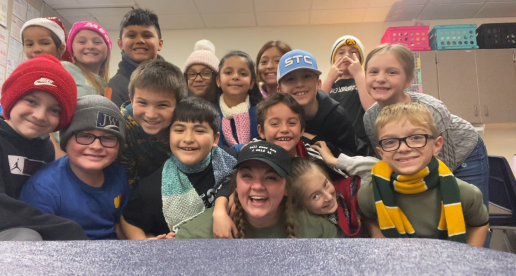Becker and her students, finding ways to make learning fun!