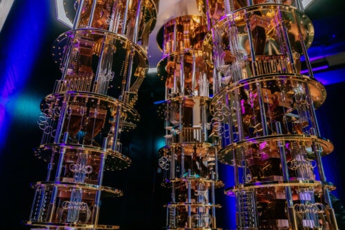EHNINGEN, GERMANY - OCTOBER 01: A model of IBM Quantum shows the three chandeliers that would be a part of the System Two installation, the System One comprises of one such chandelier, seen during the inauguration of Europe's first IBM Quantum Data Center on October 01, 2024 in Ehningen, Germany. The center will provide cloud-based quantum computing for companies, research institutions and government agencies. (Photo by Thomas Niedermueller/Getty Images)