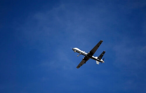 INDIAN SPRINGS, NV - NOVEMBER 17: (EDITORS NOTE: Image has been reviewed by the U.S. Military prior to transmission.) An MQ-9 Reaper remotely piloted aircraft (RPA) flies by during a training mission at Creech Air Force Base on November 17, 2015 in Indian Springs, Nevada. The Pentagon has plans to expand combat air patrols flights by remotely piloted aircraft by as much as 50 percent over the next few years to meet an increased need for surveillance, reconnaissance and lethal airstrikes in more areas around the world. (Photo by Isaac Brekken/Getty Images)