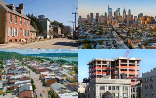 City views of Delaware, Pennsylvania, Indiana, and New York