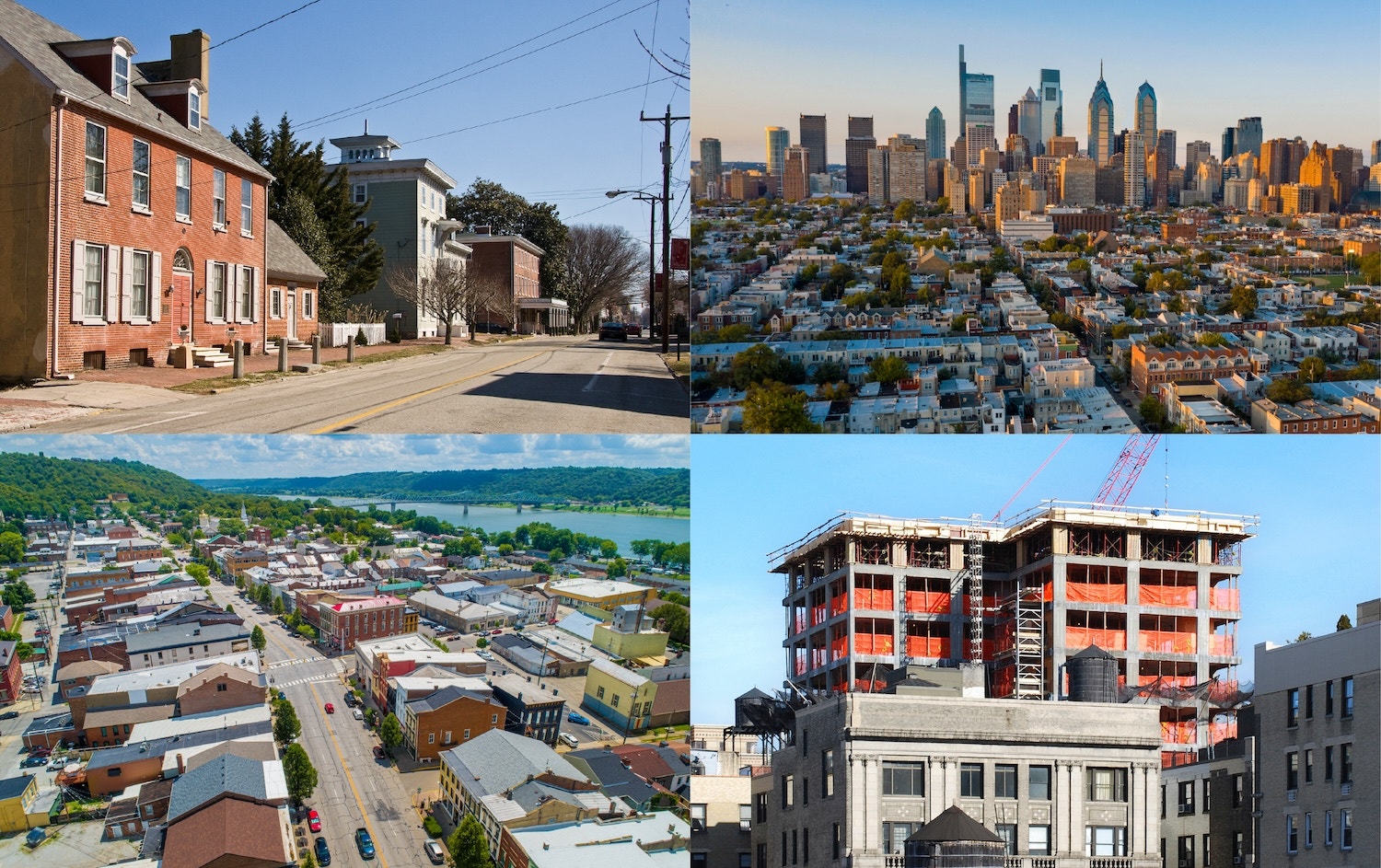 City views of Delaware, Pennsylvania, Indiana, and New York