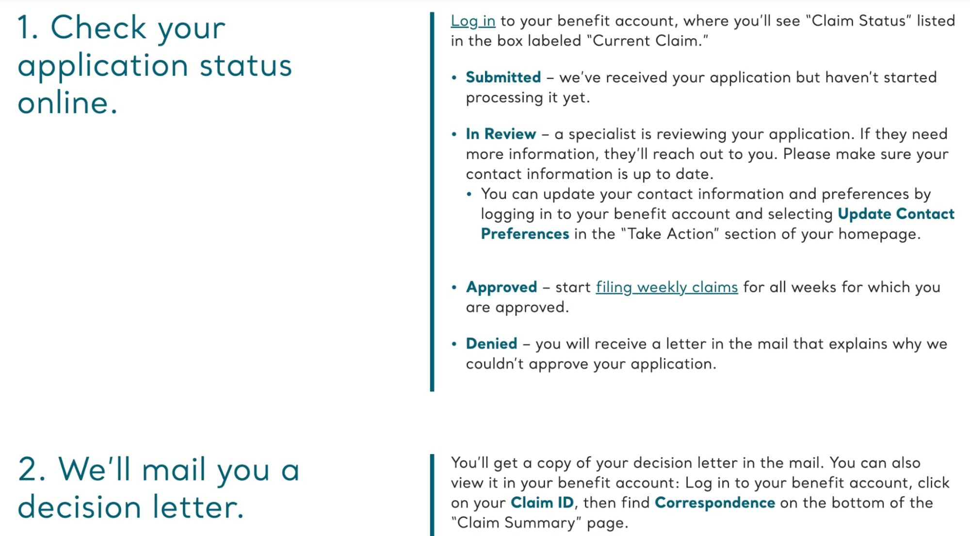 Guide to checking application status, including steps for submission, review, approval, and denial, with instructions for viewing a decision letter online.