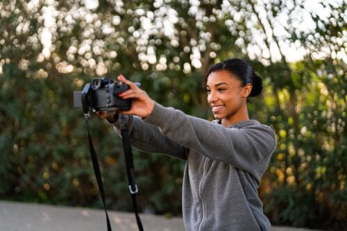 Reporter filming a video