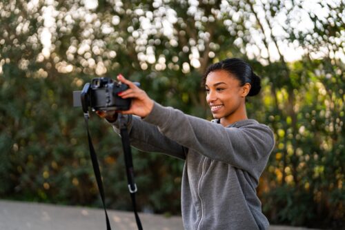 Reporter filming a video