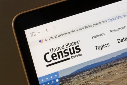 A tablet showing the website of the United States Census Bureah
